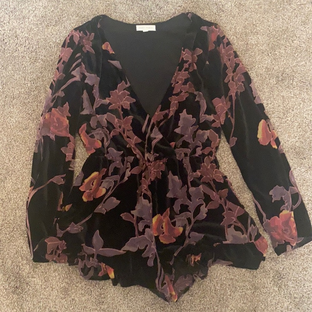 Black and purple velvet romper